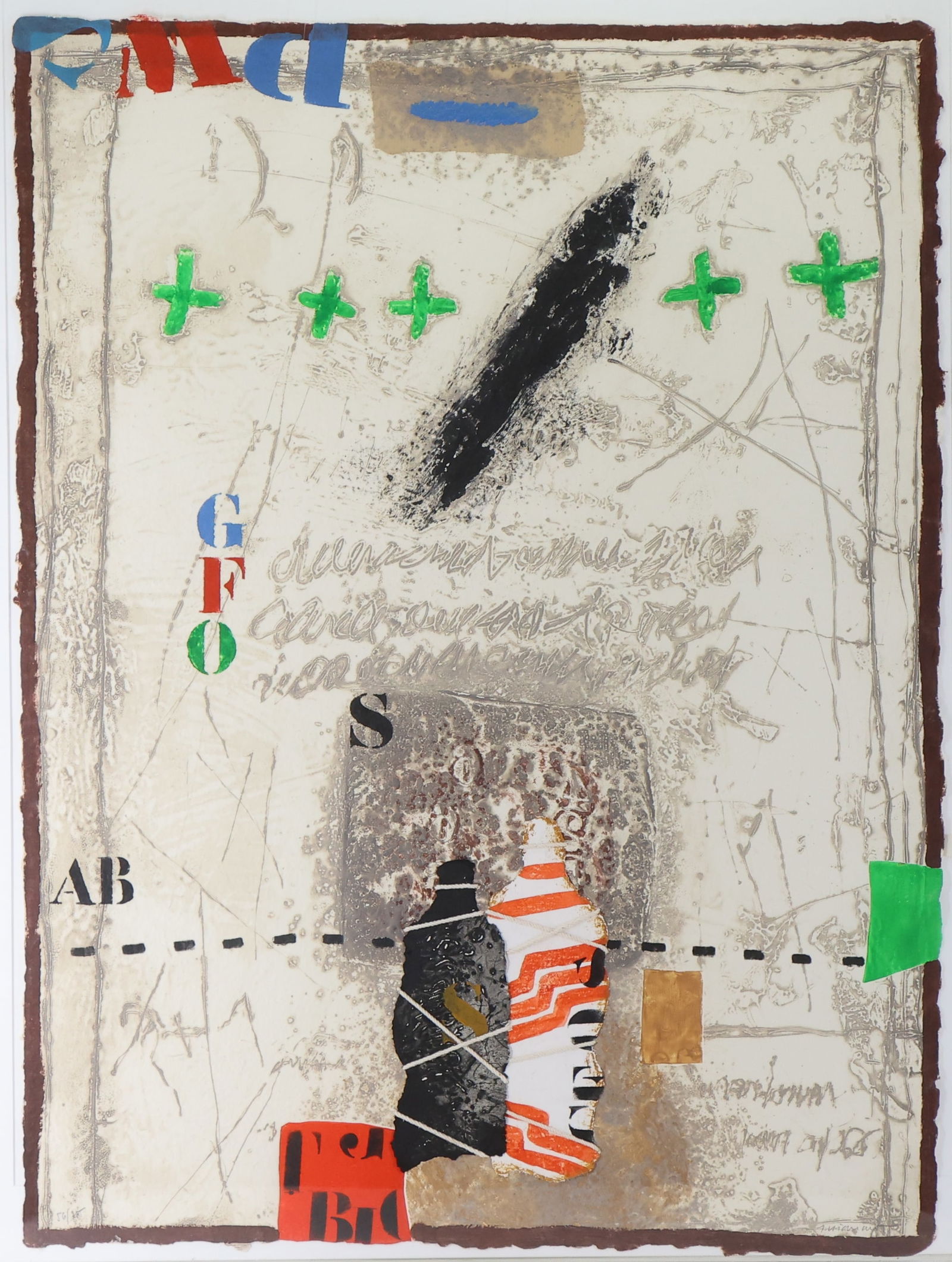 James Coignard (1925 - 2008): Etching with collage, "Deux Mannequins", pencil signed lower right and numbered 56/75. 30.5"h x 22.5"w and 35.5"h x 27.5"w framed