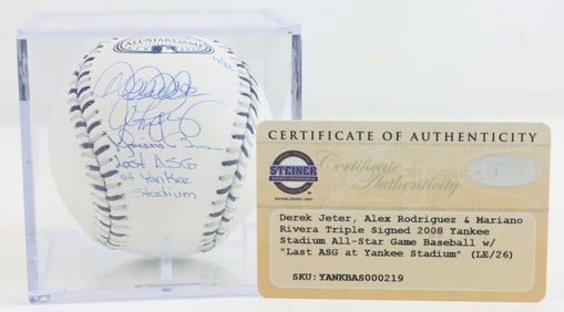 Baseball Signed by Jeter, Rodriguez & Mariano