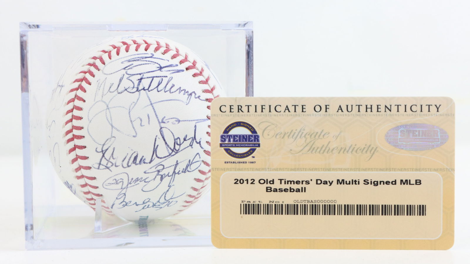 2012 NY Yankees Oldtimers Day Autographed Baseball: This baseball is a remarkable piece of MLB memorabilia, commemorating the 2012 New York Yankees Old Timers' Day, with 24 autographs from Yankees legends. Signatures include Hall of Famers like Whitey