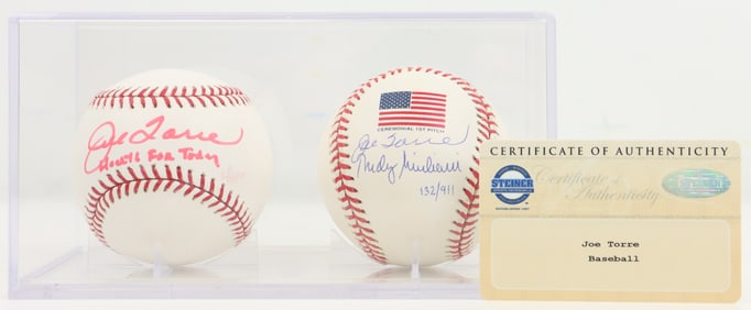 (2) Joe Torre Autographed Baseballs