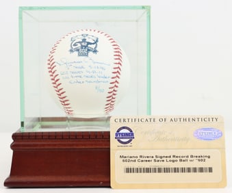 Marino Rivera Autographed 602 Saves Logo Ball