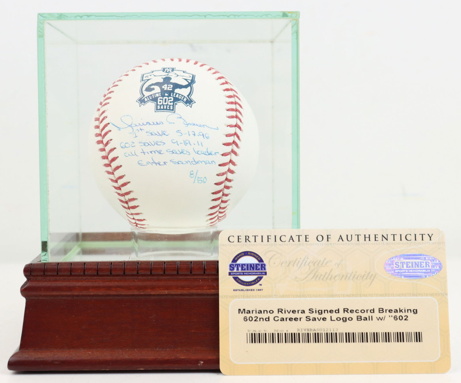 Marino Rivera Autographed 602 Saves Logo Ball (1 of 6)