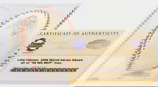 2008 WS MVP Cole Hamels Autographed Baseball