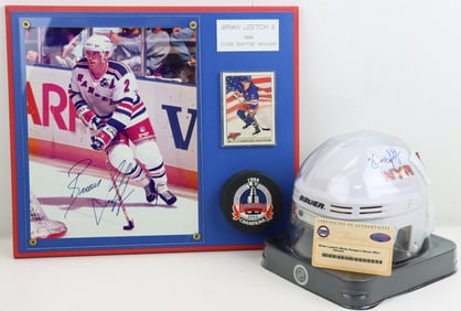 Brian Leetch Autographed Mini Helmet & Photo