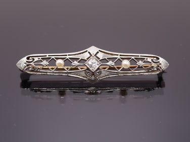 14k WG Diamond Pearl Pin