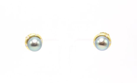 18k YG Diamond South Sea Pearl Earrings