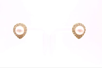14k YG Pearl and Diamond Earrings