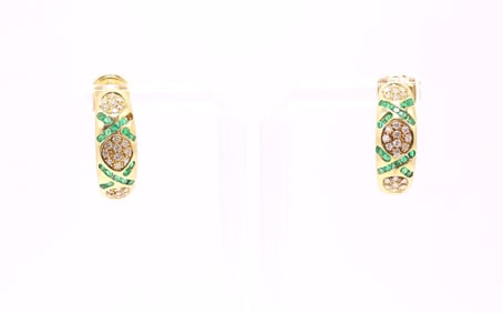 18k YG Diamond and Emerald Earrings