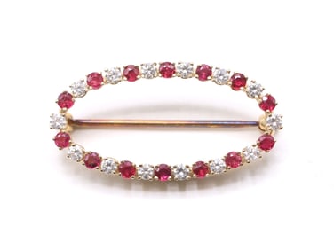 14k YG Diamond and Ruby Pin