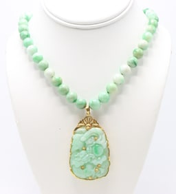 14k YG Jade Necklace and Pendant