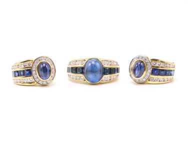 18k YG Sapphire Diamond Ring and Earrings