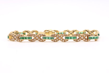 18k YG Diamond Emerald Bracelet