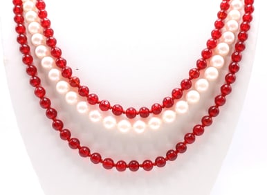 14k WG Diamond Garnet and Pearl Necklace