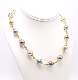18k YG Tahitian Rainbow Pearl Diamond Necklace