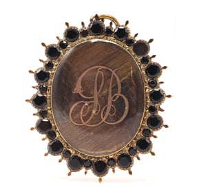 14k YG Garnet Mourning Brooch