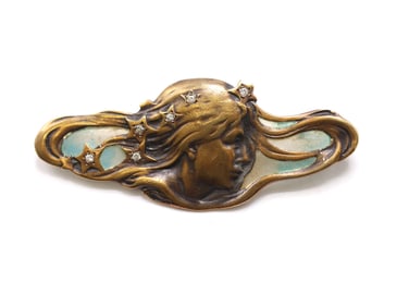 14k YG Diamond Enamel Brooch