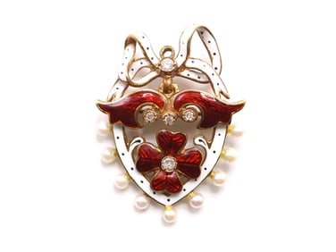 18k YG Diamond Pearl Brooch