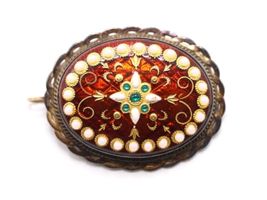 14k YG Opal Enamel Brooch