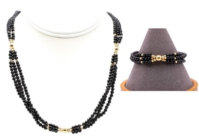 14k YG Bead Necklace and Bracelet