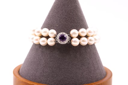14k YG Amethyst Diamond and Pearl Bracelet
