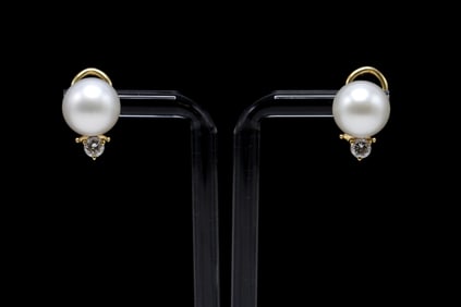 18k Pearl Diamond Earrings
