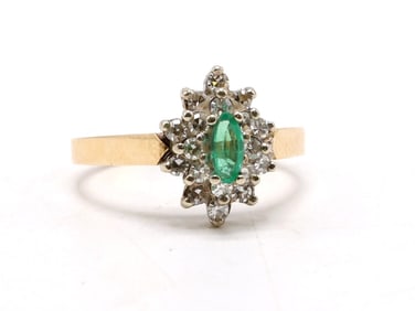 14k Diamond and Emerald Ring