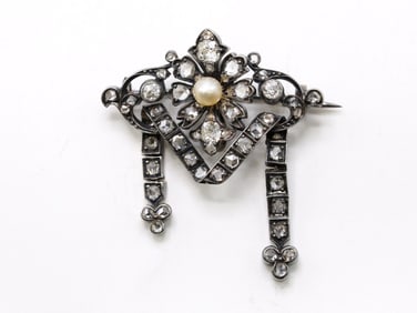 Victorian Diamond Pearl Brooch