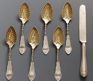 Albert Coles Coin Silver Dessert Spoons and Knife