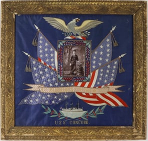 Military Commemorative Silk Needlework, USS Concord