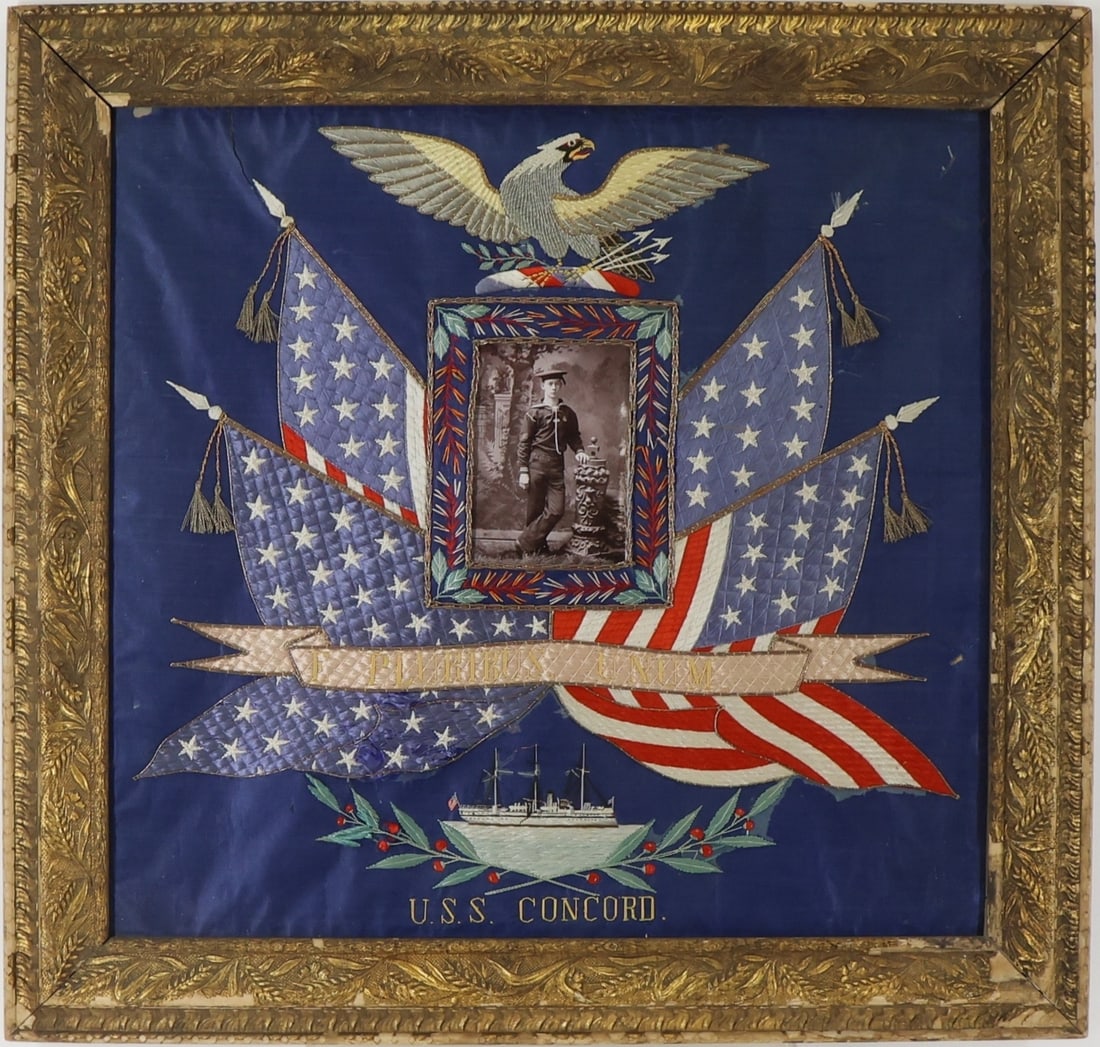 Military Commemorative Silk Needlework, USS Concord (1 of 8)