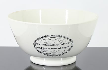 English Creamware Transferware Bowl with Compass, circa 1820
