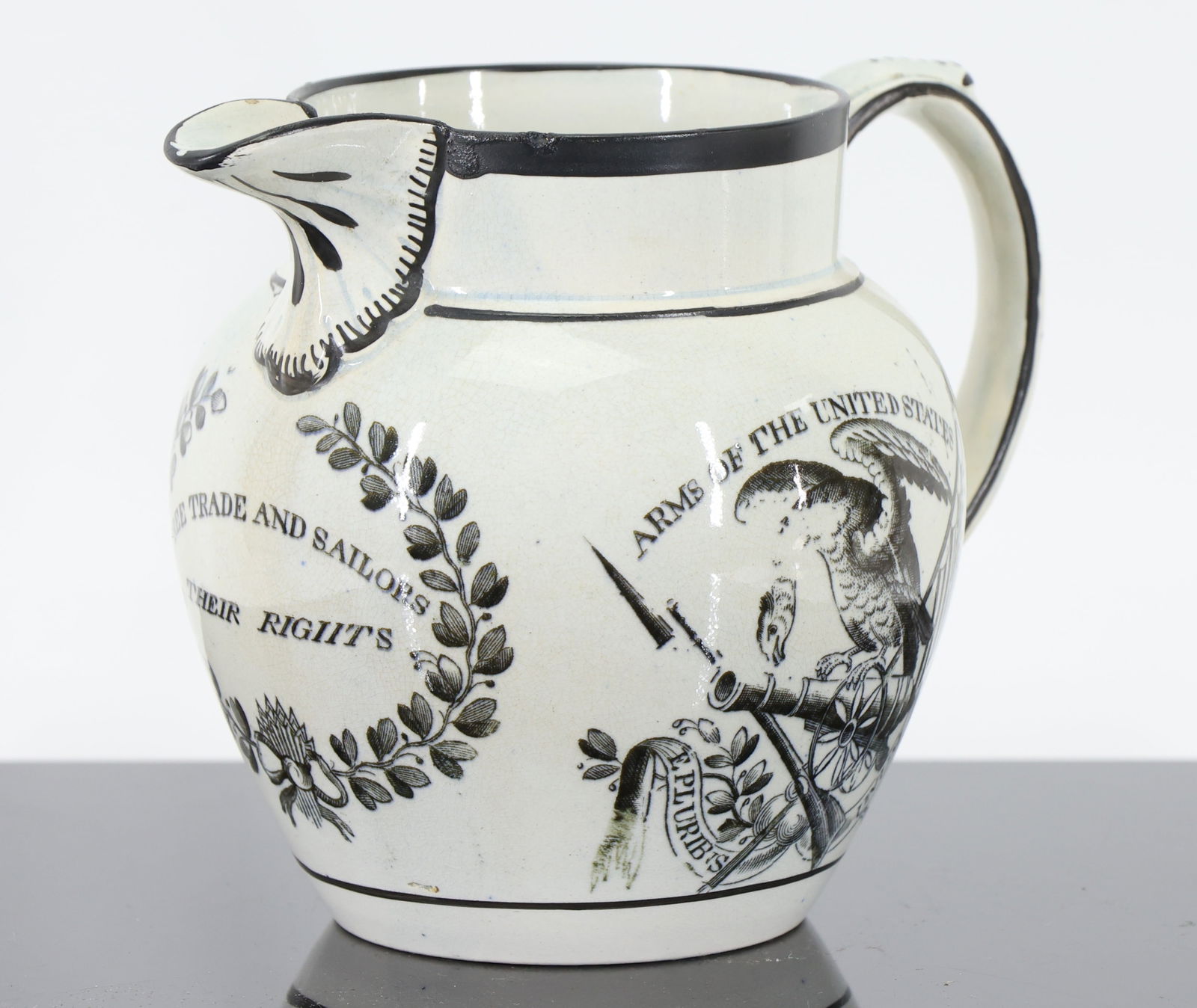 English Creamware Transferware Jug with Arms of U.S.A., c. 1815 (1 of 9)