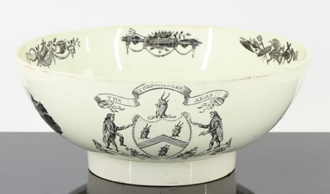 Liverpool Creamware Transfer Bowl, "John Corbett"