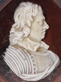 19th c. Wax Bust Portrait of Oliver Cromwell