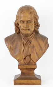 Carved Wood Bust of Benjamin Franklin