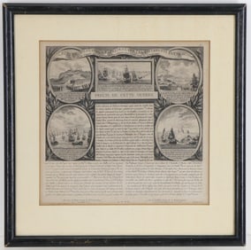 French Engraving Depicting Key Events of the American Revolutionary War, 18th Century