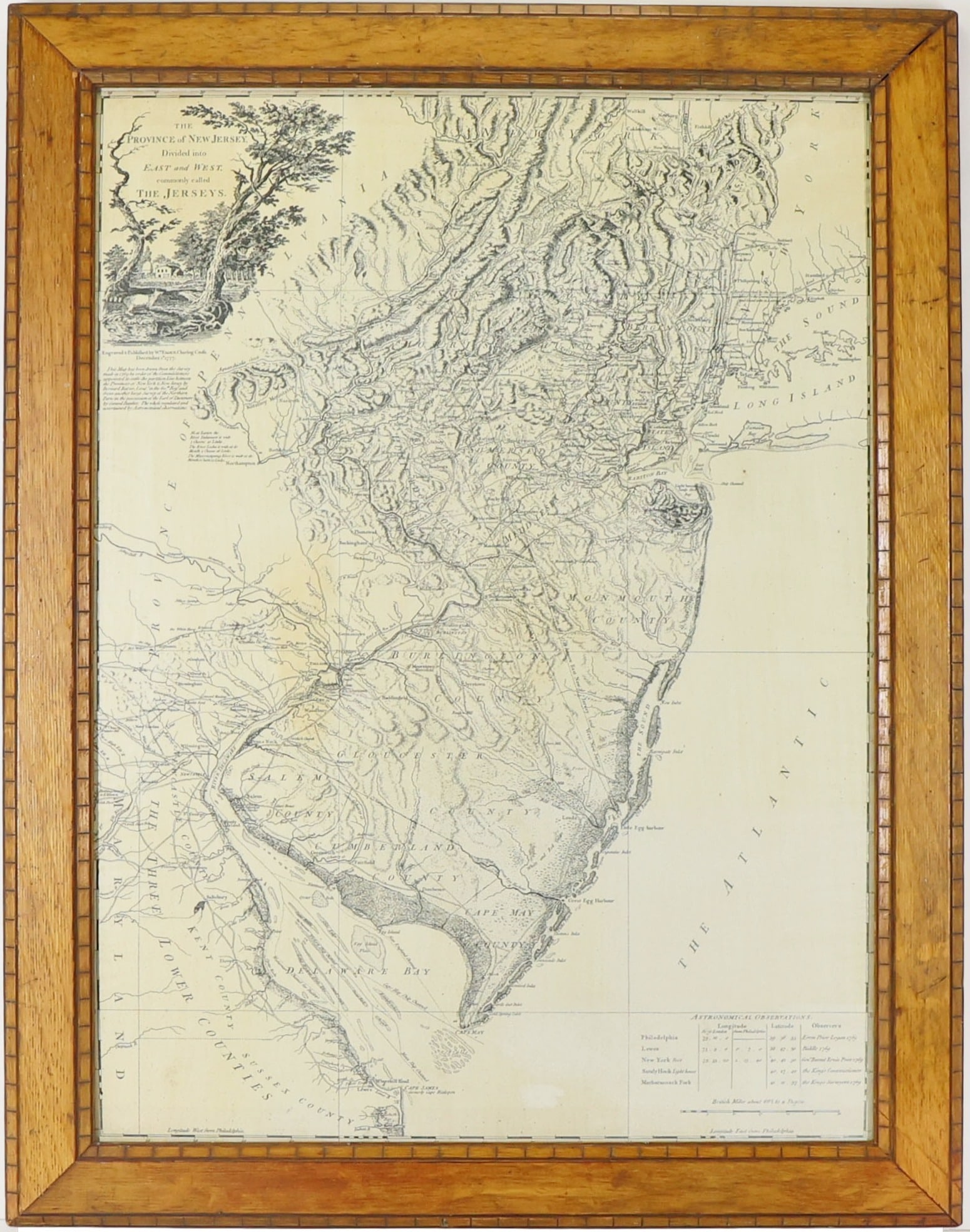 Map of the Province of New Jersey, Divided into East and West: Re-strike "The Province of New Jersey, Divided into East and West commonly called the Jerseys". Engraved and published by Wm. Faden, Charing Croffs, December 1st 1777. Condition: rippling of paper due