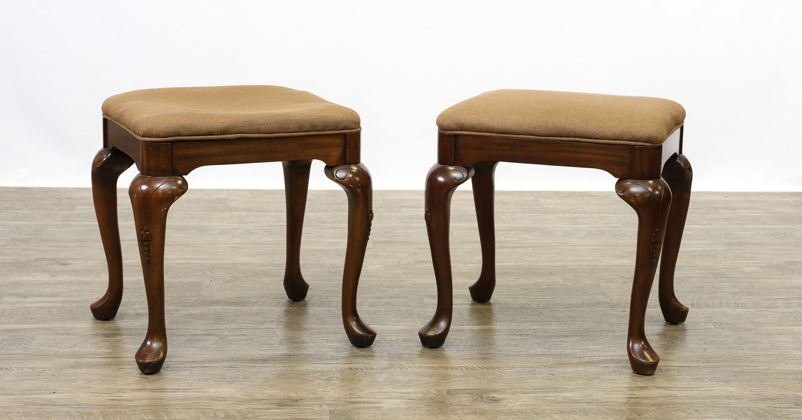Pair of Cherry Upholstered Stools (1 of 7)