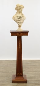 Alabaster Bust by Cipriani on Inlaid Pedestal