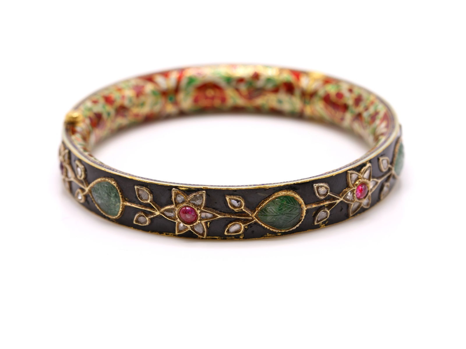 18k YG Mughlal Style Diamond Jade Ruby and Enamel Bracelet (1 of 6)
