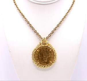 1898 $20 Gold Pendant and Necklace