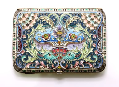 Russian 20th Artel Silver Enamel Cigarette Case