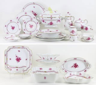 Herend "Chinese Bouquet - Cranberry" Porcelain Dinner Service for 8 With Extras