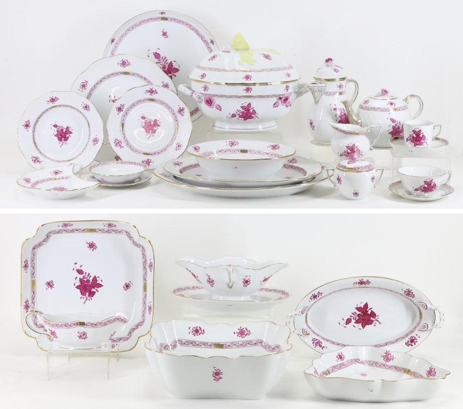 Herend "Chinese Bouquet - Cranberry" Porcelain Dinner Service for 8 With Extras (1 of 20)