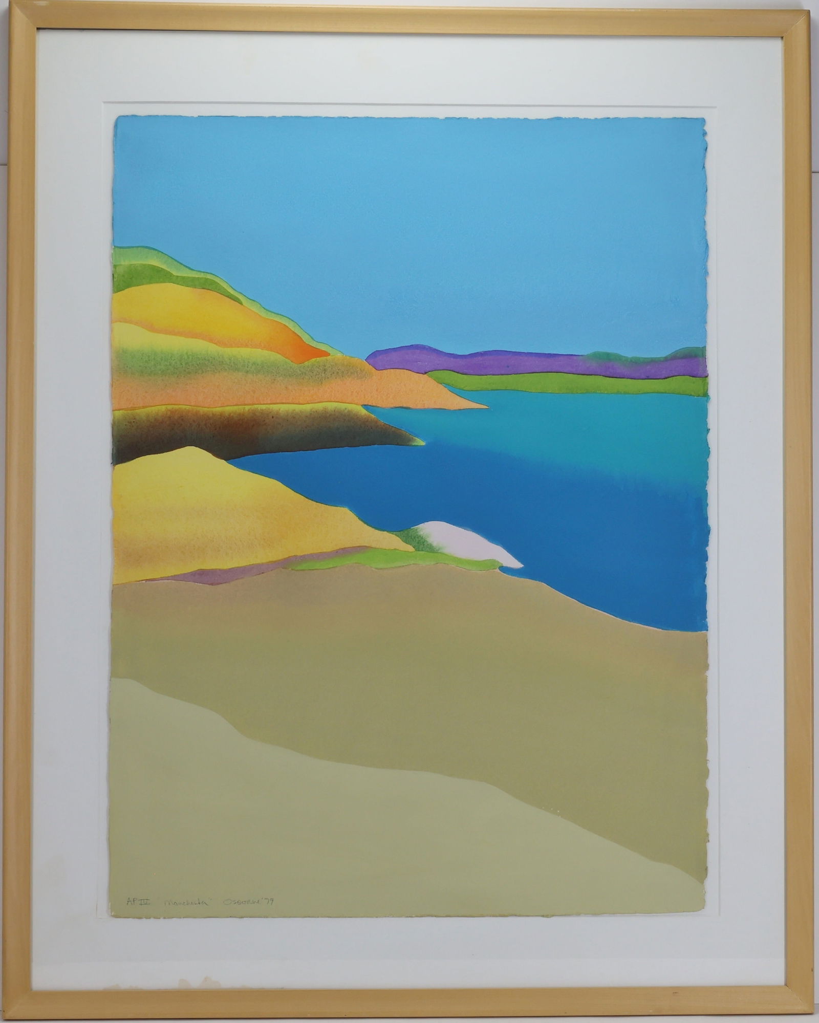 Elizabeth C. Osborne (Born 1936): Lithograph, "Manchester", SDLL '79 and numbered "AP IV". Minimalist landscape with bold color fields. 38"h x 30.5"w framed