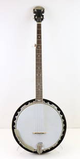 Blueridge Banjo with Hard Shell Case: Blueridge banjo featuring a wooden neck, dark sunburst resonator back, and an adjustable metal tailpiece. Includes armrest, Grover-style tuners, and Remo banjo head. Comes with a fitted Gator hard she