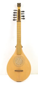 Wooden Lute with Carved Soundhole and Hard Case