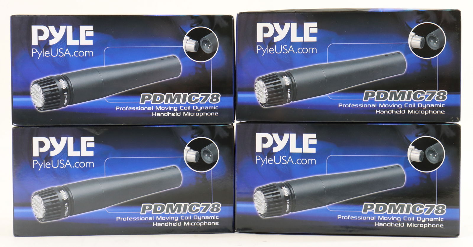 Lot of 4 Pyle PDmic78 Microphones: Lot of 4 Pyle PDmic78 Dynamic "57" Style Low Impedence Microphones. Only One Used. Others NIB. One Cable Missing. Boxes 5"h x 10"w x 3.25"d