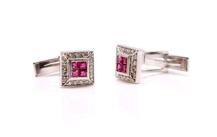 14k WG Ruby Diamond Earrings