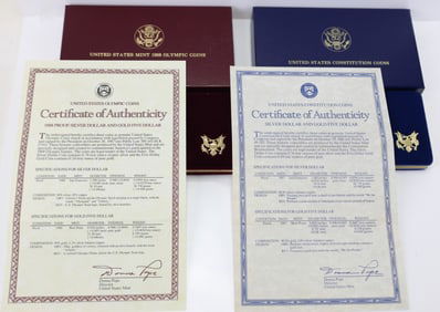 United States Gold Olympic and Constitution Coin Sets
